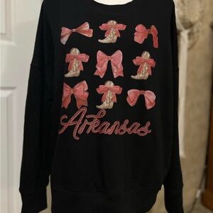 Black Sweatshirt with Red Bows and Arkansas Design